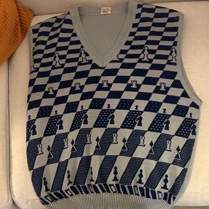 Vintage cool Men's Chess Pattern Sweater Vest - Blue and Gray unique !! Unisex